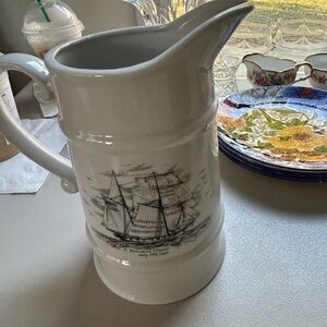 Baltimore Clipper Ship from Early 19th Century on White Porcelain Pitcher